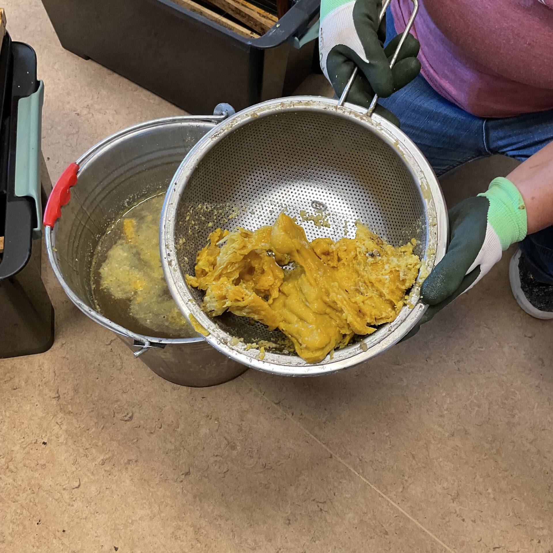 Alte Bienenwaben werden geschmolzen