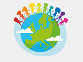 Weltkugel mit buntenen Menschen darauf