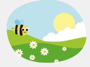 Biene fliegt über eine Wise mir Blumen