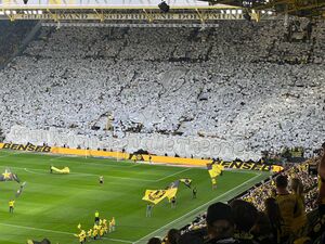 Die Fans machen mit Plakaten eine weiße Wand.