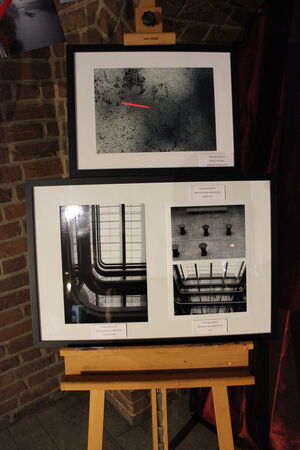 Drei schwarz weiss bilder auf einer Staffelei.