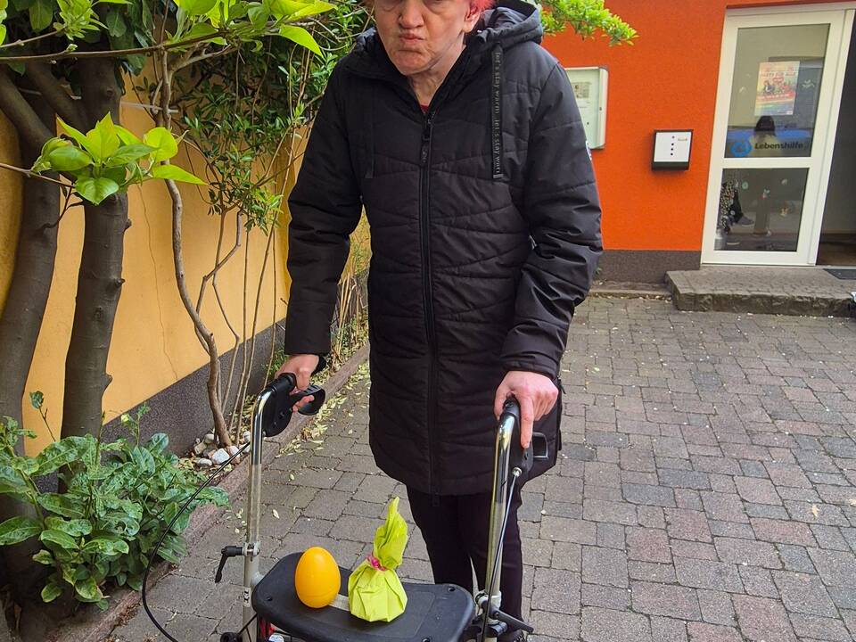 Bild sechs zeigt eine Frau mit Rollator